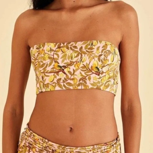 FARM Rio Tops - NWT Farm Rio Starfruit Satin Cropped/Bandeau Top Boho Summer | Size XL